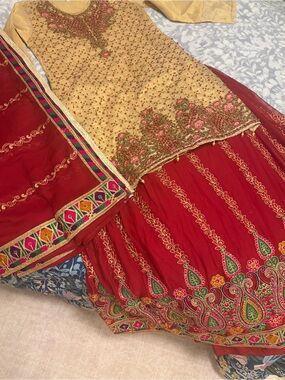 Embroidered Red and Gold Pakistani Lehenga Set New w/o tags